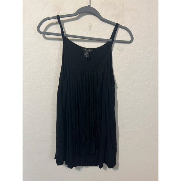 Torrid Sz 0 (US 12 L) Black Long Fringe Tank Top Spaghetti Straps - Picture 2 of 7